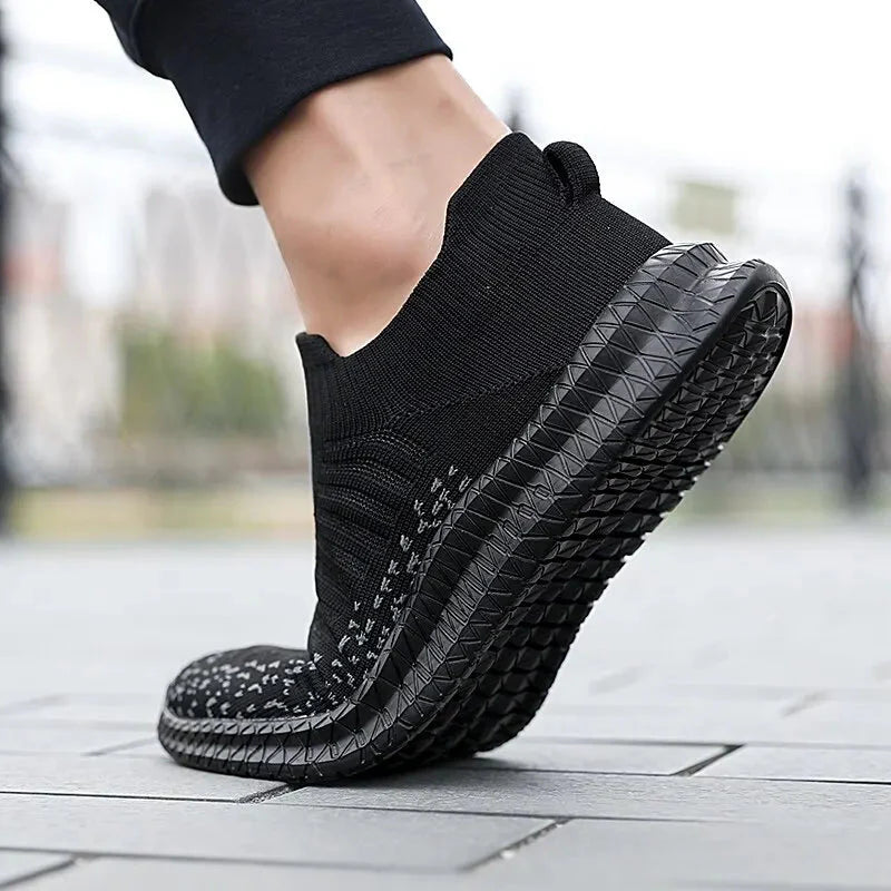 SHOWLU men's breathable mesh walking shoes with slip-on design and running sneaker style, featuring lightweight, supportive construction.