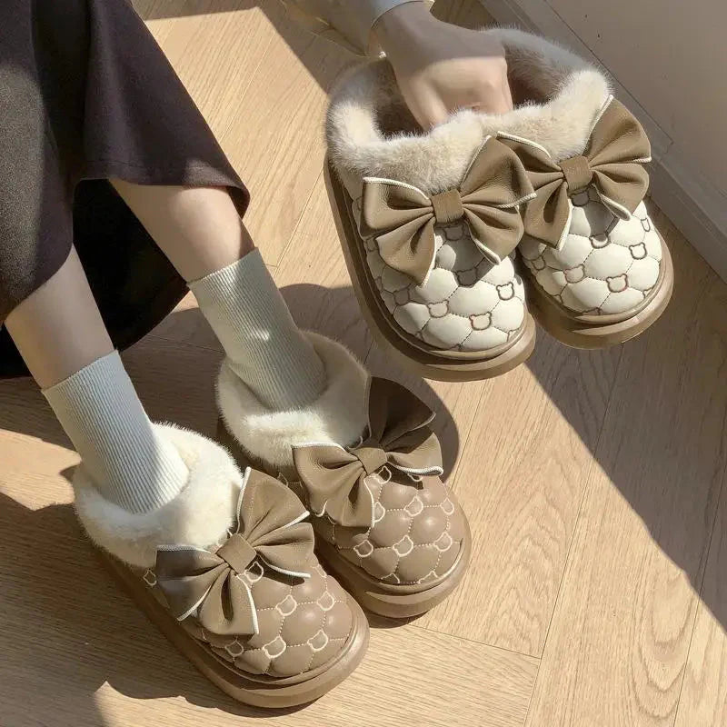 Women's platform snow boots with bowknot design and furry lining, stylish winter booties by SHOWLU FASHION STORE