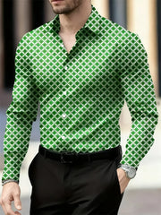 14 colors men's long sleeve high-definition geometric plaid pattern shirt casual party business breathable lapel men's tops