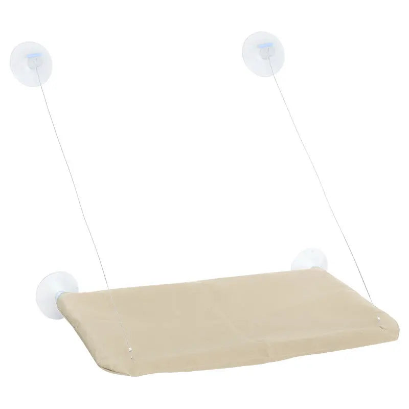 Showlu Cat Window Hammock, breathable hanging bed for cats up to 20kg, shown mounted on a window with a relaxed cat inside.