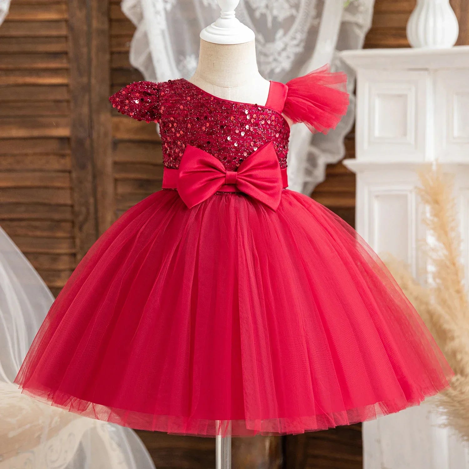 RBVH Girls sequin lace princess dress for toddlers, perfect for birthday parties and baptisms, with elegant design and ruffled details.