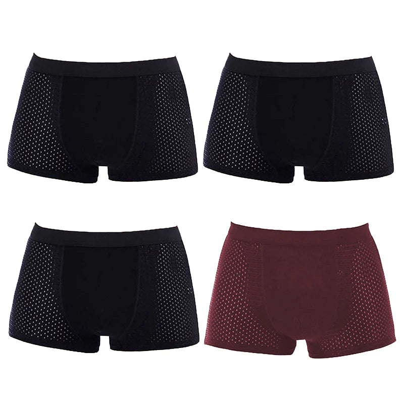 Set of four men's bamboo boxer briefs by Showlu Fashion Store featuring breathable mesh pouches for comfort and support.