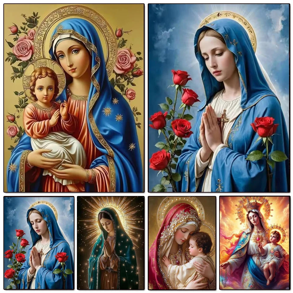 Beadslove Virgin Mary and Jesus 5D diamond painting kit with full drill, featuring detailed religious imagery and vibrant colors.