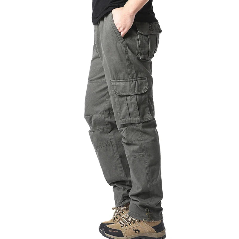 Men's cotton cargo pants from SHOWLU FASHION STORE, loose fit tactical jogging overalls with multiple pockets and casual style.