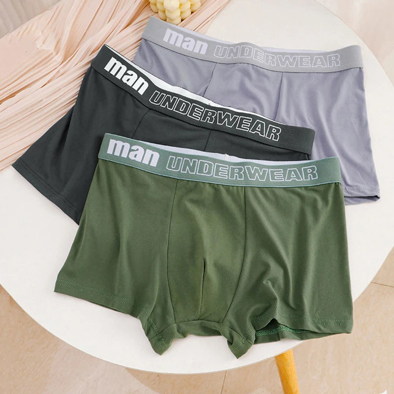 Black men's cotton boxer briefs in size L to 4XL, breathable and comfortable, shown in a four-pack.