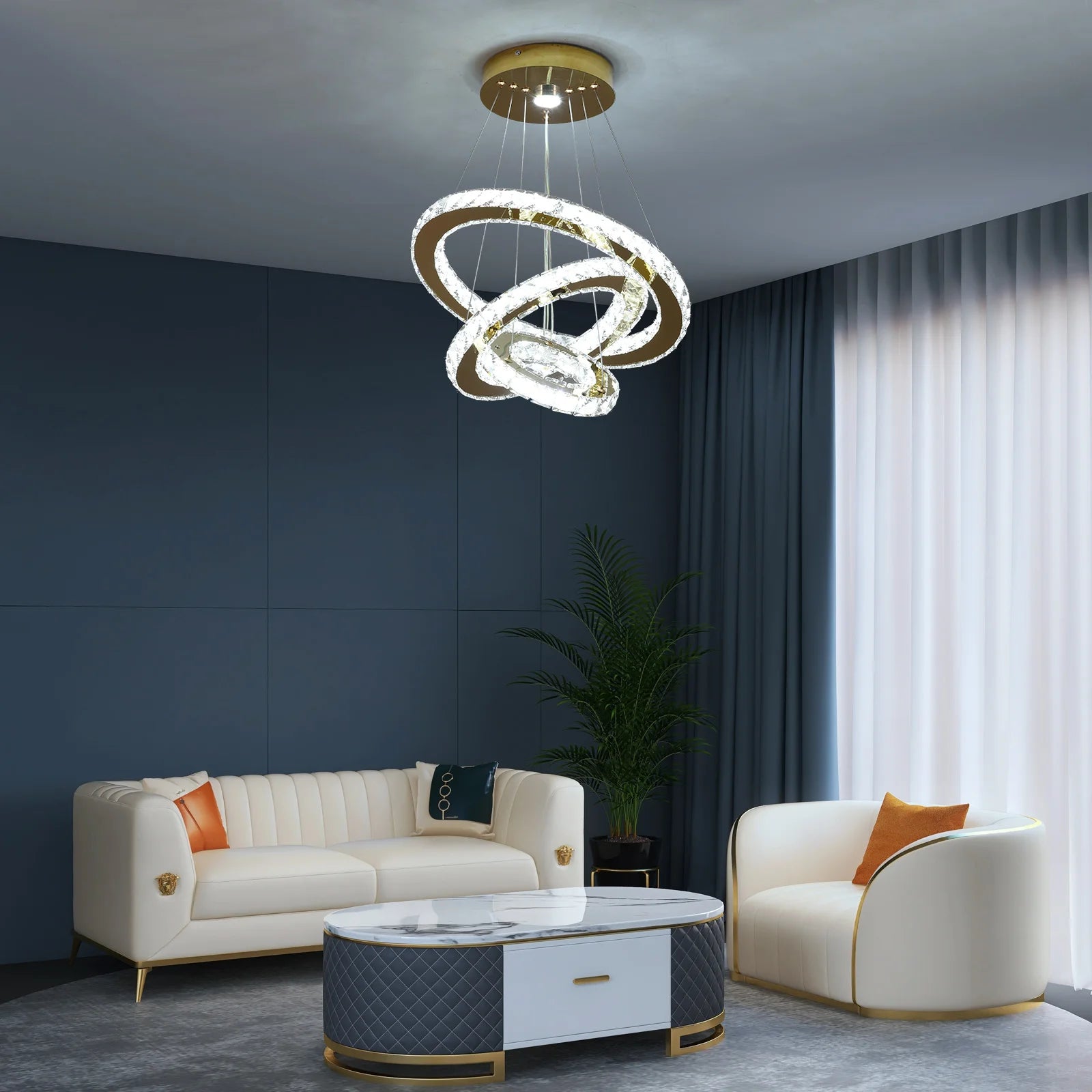 Modern LED flush mount crystal chandelier by Vetrulus, featuring luxury French design with sparkling crystals and sleek lighting.