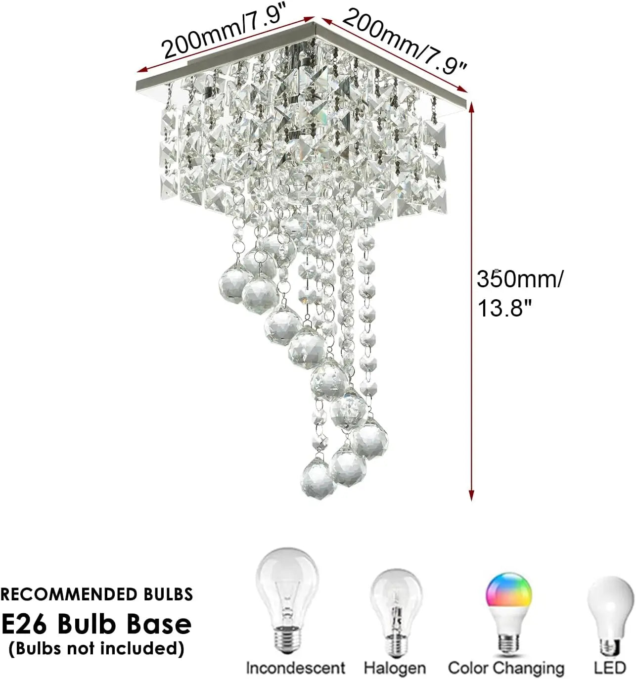 Mini crystal chandelier by Showlu Fashion Store, 7.9-inch square flush mount ceiling light with K9 crystal and stainless steel accents.