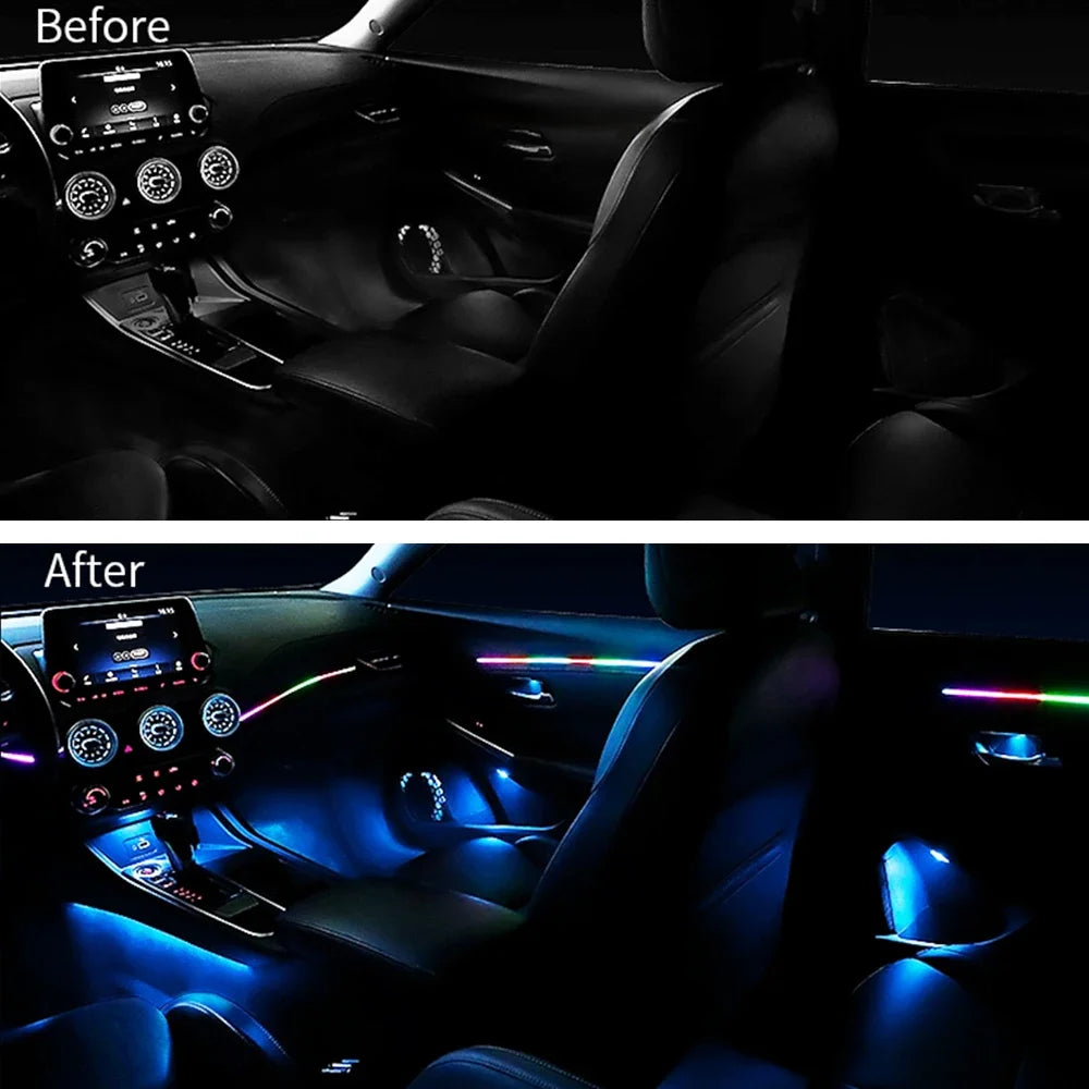 RGB car ambient light strip by Showlu Smart General, 18-inch length, with app control and colorful lighting effects.