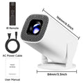 Showlu Smart P30PRO Mini Projector displaying a movie scene on a wall, portable home theater device with compact design.