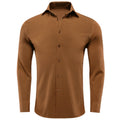 Men's long sleeve silk dress shirt in various solid colors, featuring a lapel collar, suitable for business, wedding, or formal wear.