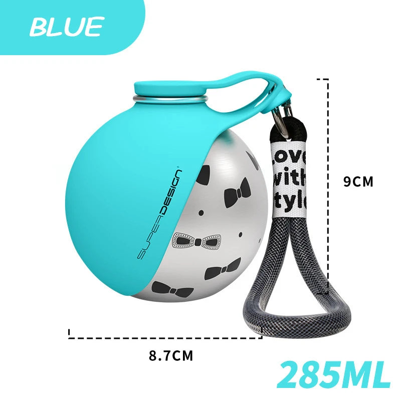 Showlu 280ml stainless steel pet water bottle with portable silicone bowl for easy hydration on the go.