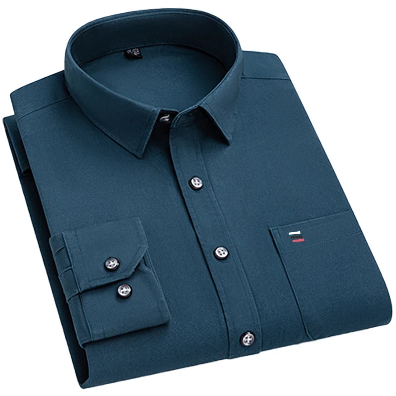 Men's slim fit long sleeve shirt in solid color, lightweight casual and business shirt from Showlu Fashion, available in multiple sizes.