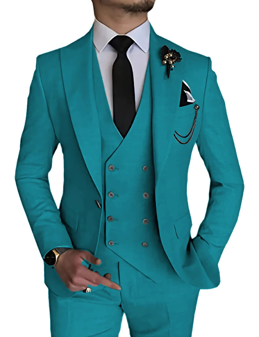 Men's three-piece business casual suit set by Showlu Fashion, featuring a jacket, vest, and trousers for formal occasions.