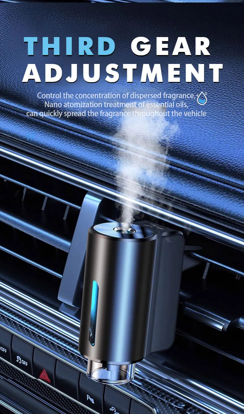Showlu Smart General car aromatherapy diffuser with sleek design, emitting soothing mist and ambient light inside a vehicle.