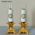 Catholic copper oil lamp candle stick with gold gilded symbol, decorative religious candle holder for spiritual ambiance