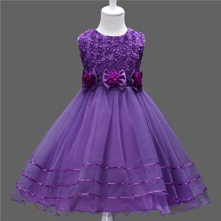 Kids princess style girls dress with mesh skirt, puffy layers, sleeveless vest, suitable for weddings and parties, by Showlu Fashion.