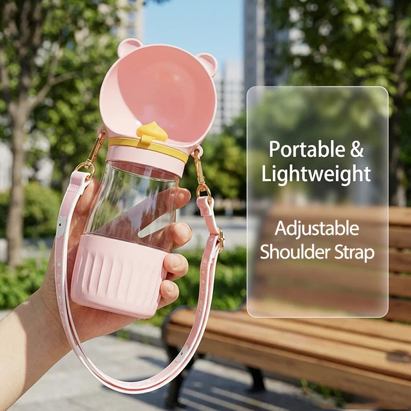 Holapet 2-in-1 portable dog water bottle with leak-proof travel dispenser, shown with water and compact design for pet hydration on the go.