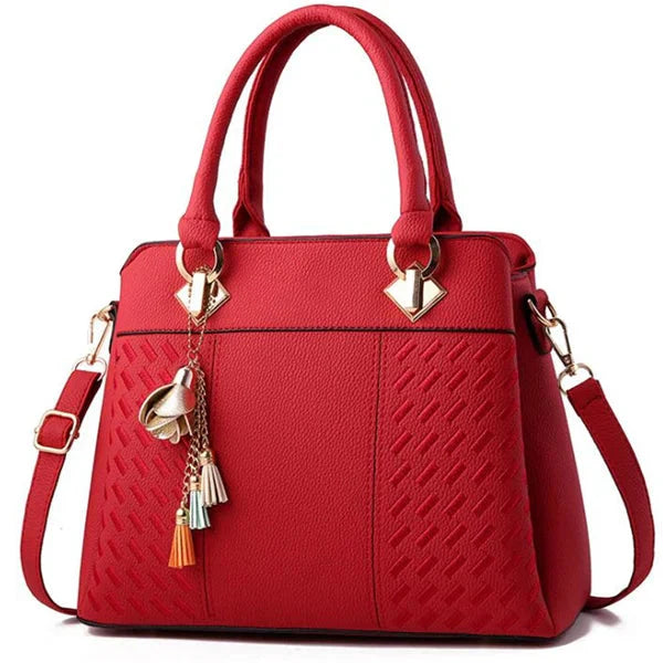 Luxury embroidery PU leather tote bag with tassel from SHOWLU FASHION, large capacity, stylish design, perfect for daily use.