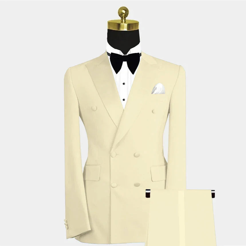 Blue men's double-breasted slim fit 2-piece suit from SHOWLU FASHION with tailored jacket and matching trousers.