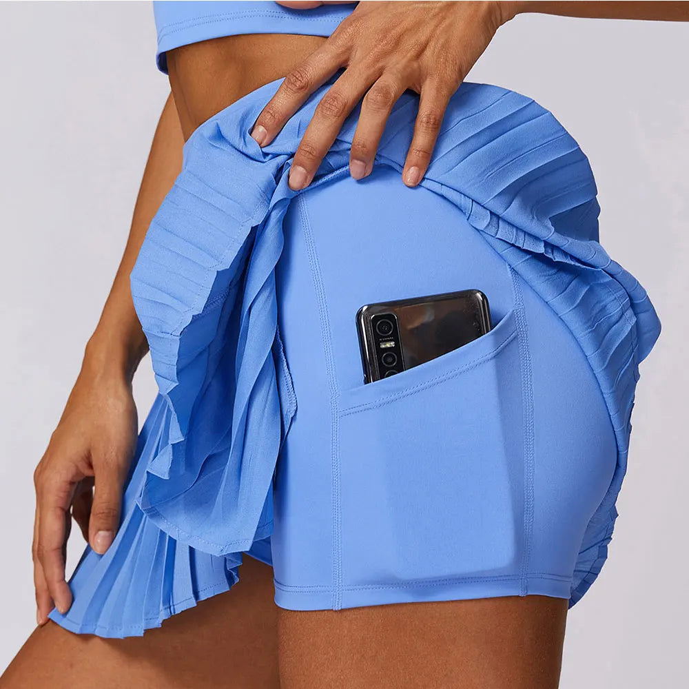 Tennis Skirts Pocket Women Golf Pleated Pantskirt Sports Fitness Shorts Tights High Waist Yoga Running Shorts Skirt Gym Clothing