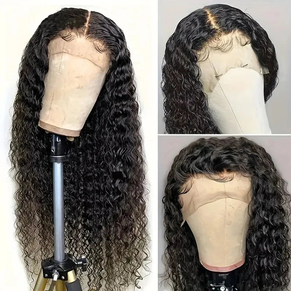 Deep wave 360 lace front wig made of Brazilian Remy human hair by SHOWLU FASHION STORE, showing the wig's textured waves and lace detailing.