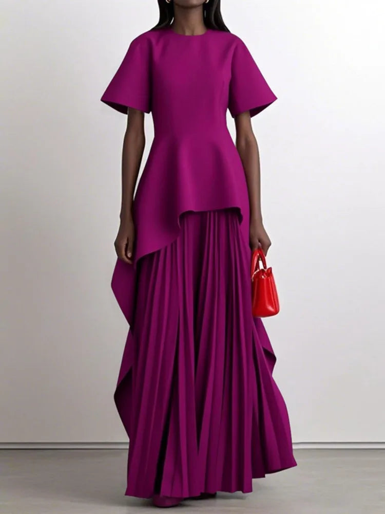 Yeezzi Women's Peplum Wedding Banquet Dress with pleated maxi design, perfect for parties and formal events, by Showlu Fashion.