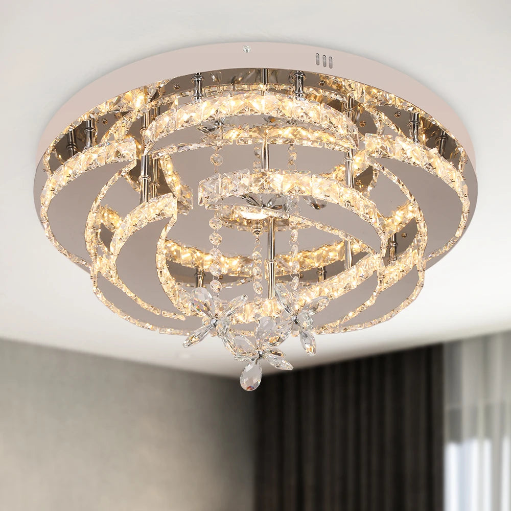 VETRULUS Modern K9 Crystal Chandelier with dimmable LED flush mount, featuring sparkling crystal design and elegant lighting.