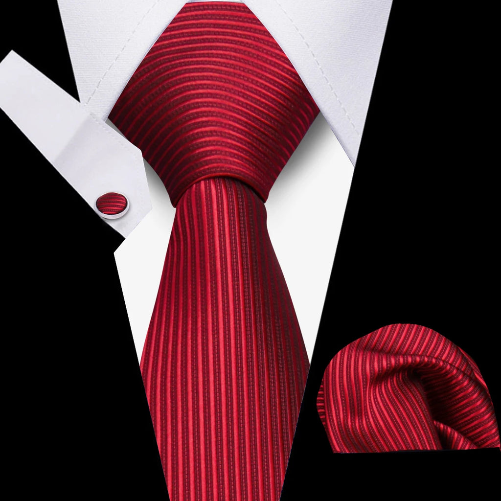 HUISHI Luxury Elegant Gifts For Men Tie Set Striped Necktie Handchief Cufflinks 3 Pcs Business Party Wedding Suit Accessories