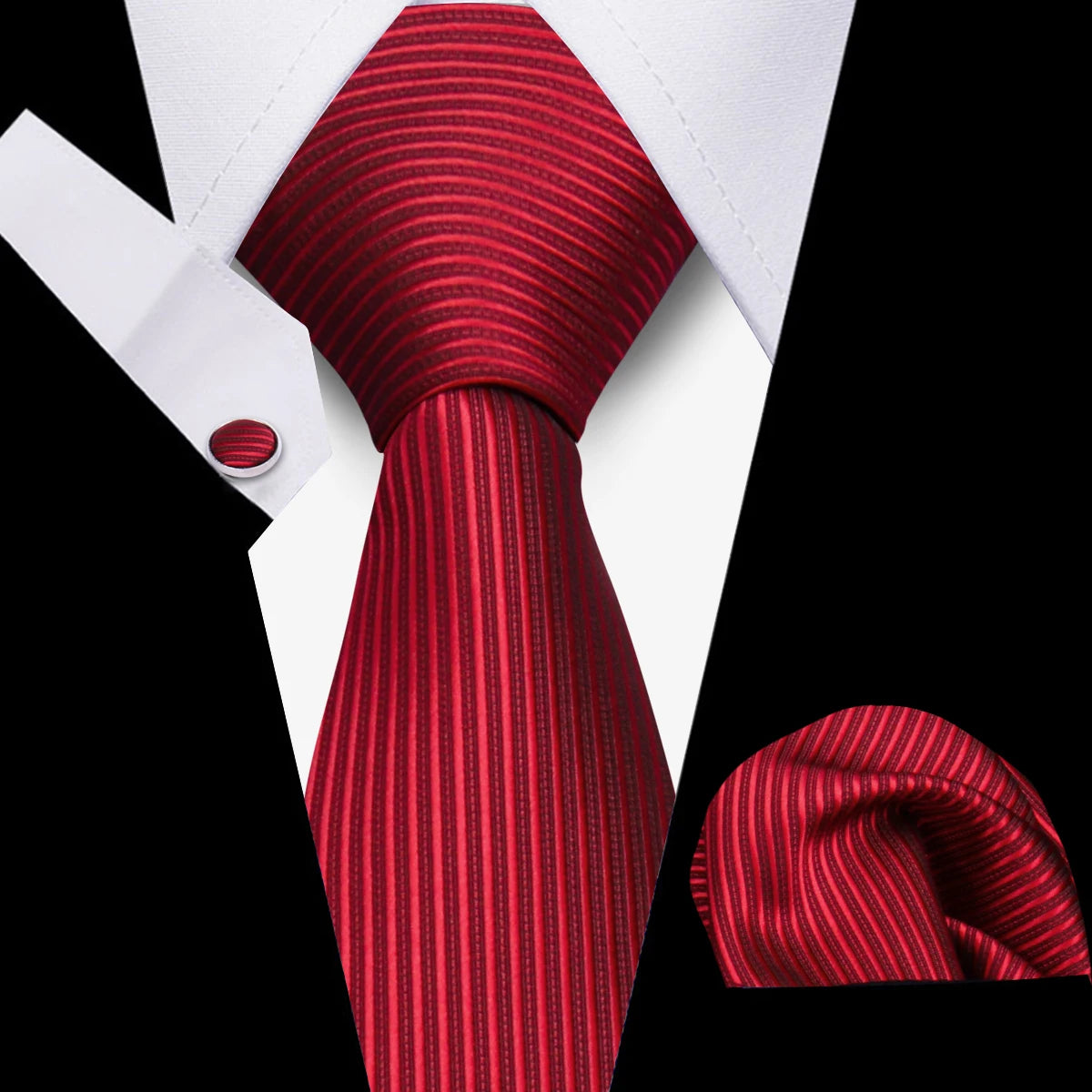 HUISHI Luxury Elegant Gifts For Men Tie Set Striped Necktie Handchief Cufflinks 3 Pcs Business Party Wedding Suit Accessories