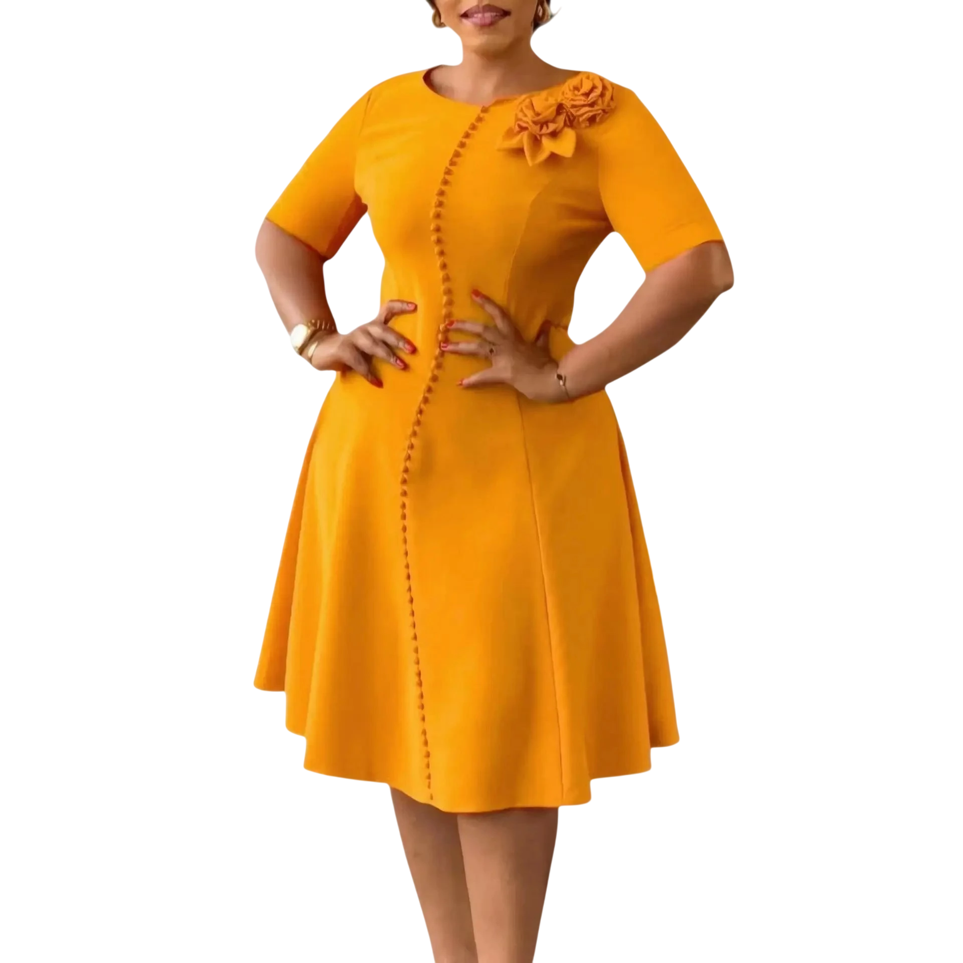AOMEI women's A-line party dress with 3D flower embellishments, O-neck, slim fit, suitable for office or special occasions.