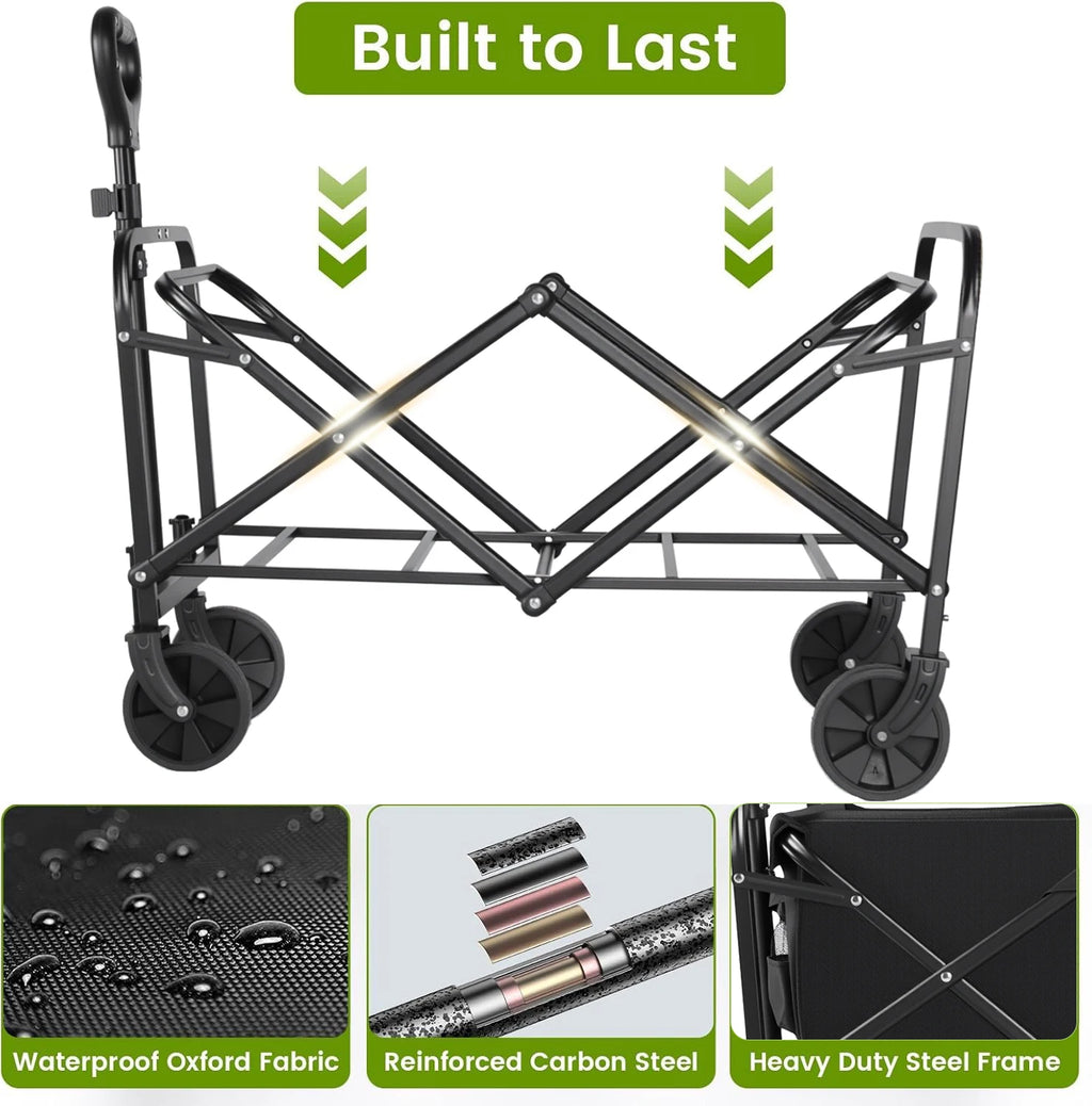 Foldable Showlu Smart General beach cart with large wheels and a spacious basket for outdoor gear and beach accessories.