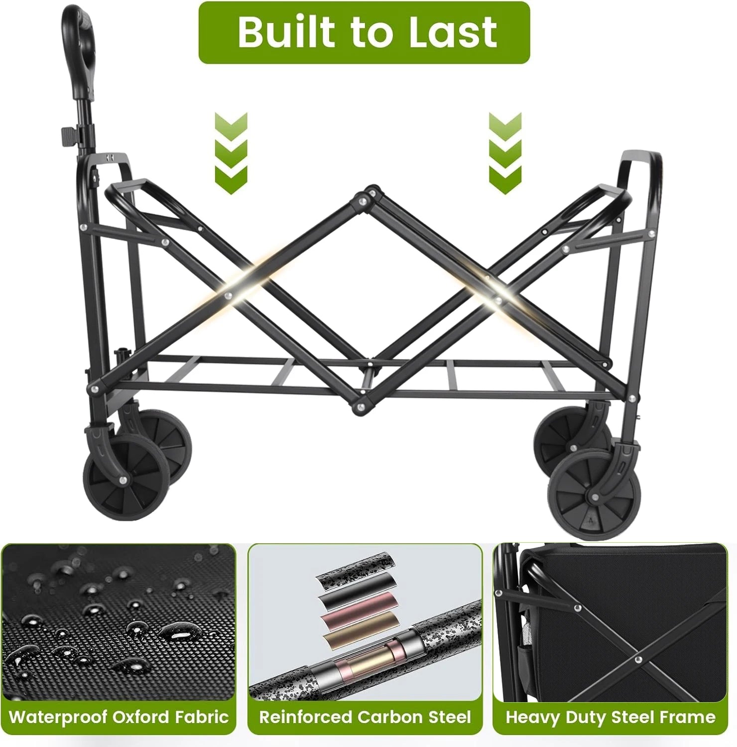 Foldable Showlu Smart General beach cart with large wheels and a spacious basket for outdoor gear and beach accessories.