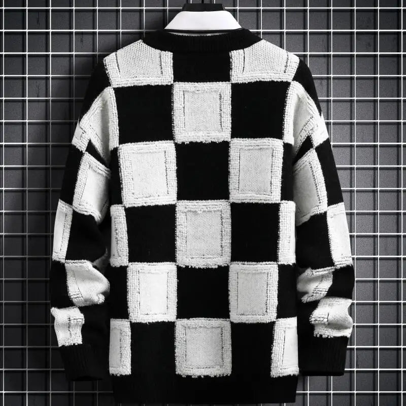 High-quality men's cashmere plaid pullover sweater, thick and warm for fall and winter, stylish luxury men's sweater from Showlu Fashion