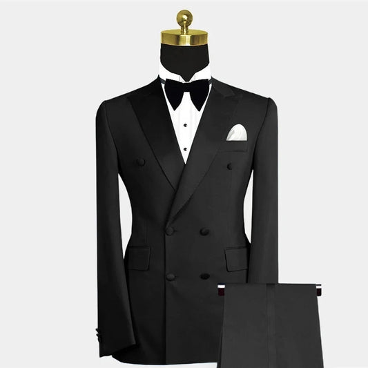 Formal Blue Luxury Men Suits Double Breasted Peak Lapel Blazer Wedding Prom Party Tailor 2 Piece Jacket Pants Set Outfits Terno SHOWLU FASHION STORE