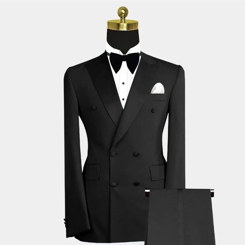 Blue double-breasted men's slim fit suit for wedding, showing the jacket and trousers, stylish and tailored by SHOWLU FASHION STORE.