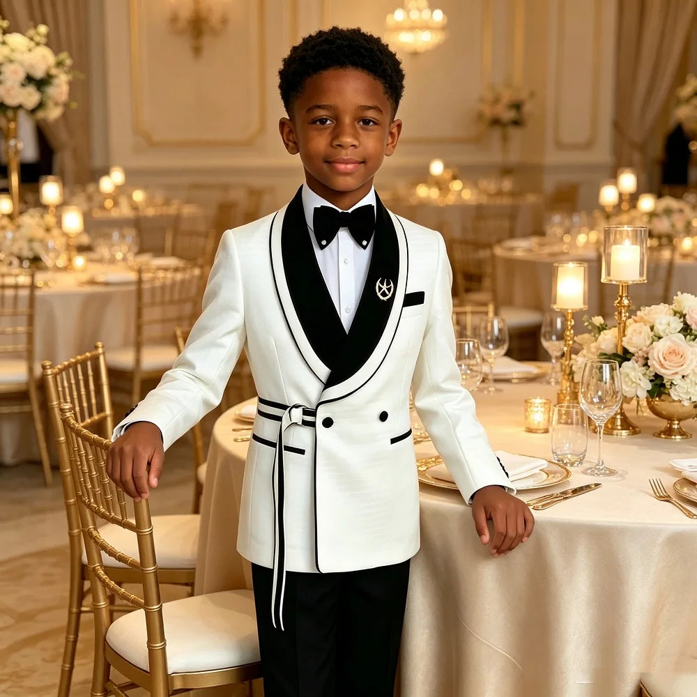 Plaid Double Breasted Boys Wedding Tuxedo 2 Pieces Slim Fit Kids Formal Suit With Velvet Lapel For Groom Prom Banquet Party