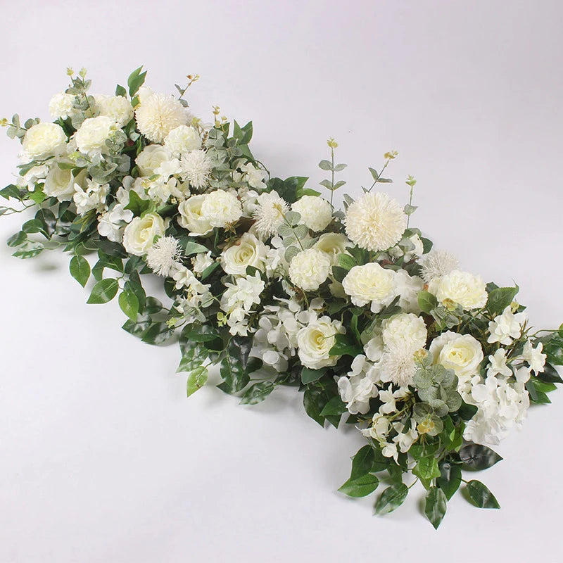 Artificial silk peony and rose wedding flower wall decoration in 50cm and 100cm lengths, ideal for DIY wedding arch backdrop.