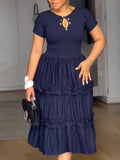 Elegant AOMEI women's A-line church dress with ruffle sleeves and midi length, suitable for office and formal occasions.