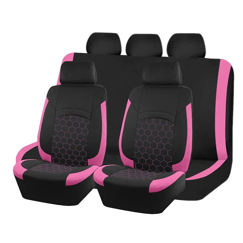 Universal football pattern car seat covers in polyester, shown as a 4-pack, designed for car seats for a sporty look.