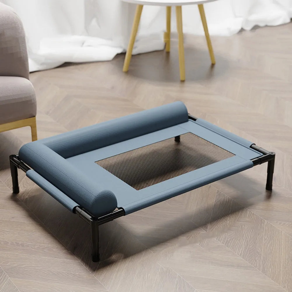 Showlu Mesh Elevated Dog Bed with breathable fabric, raised design, and included pillow for pet comfort and support.