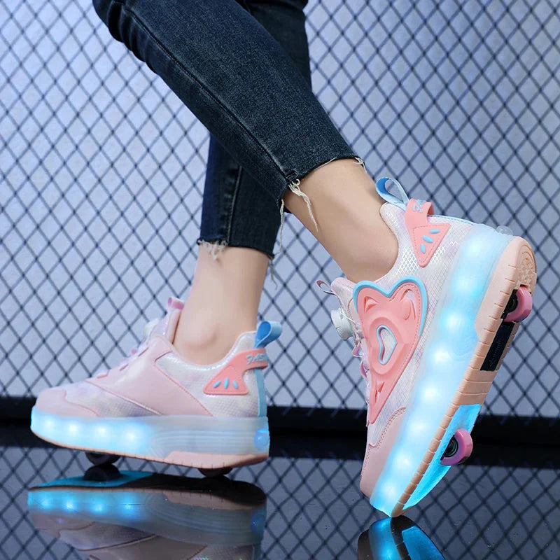 Kids LED roller skate shoes by SHOWLU FASHION STORE with luminous lights, USB charging, and colorful sneaker design.