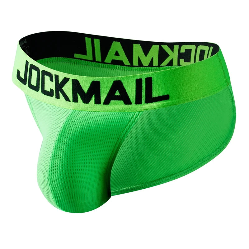 Men's Jockmail briefs by Showlu Fashion, featuring a supportive pouch, bikini style, and comfortable fit for male underwear.