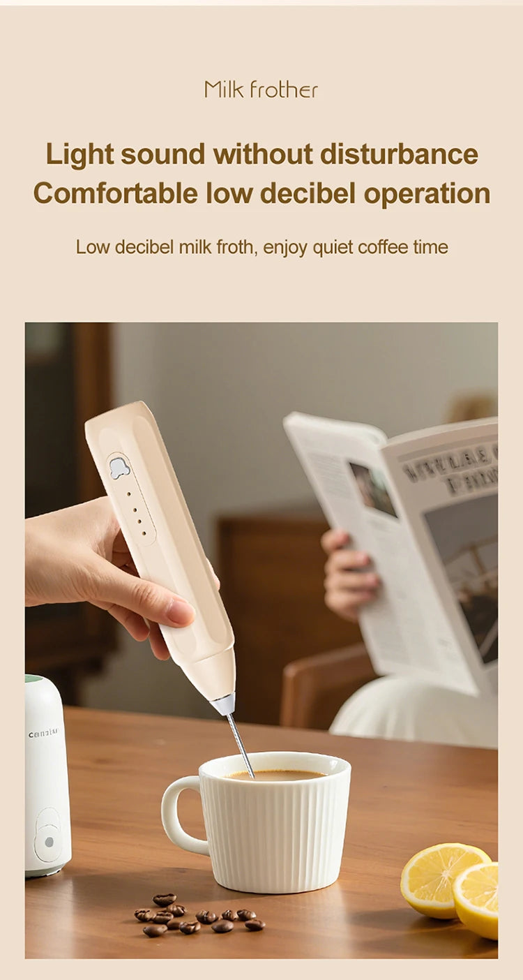 Showlu Smart General portable mini electric milk frother with 3-speed handheld rechargeable design, perfect for creamy coffee beverages.