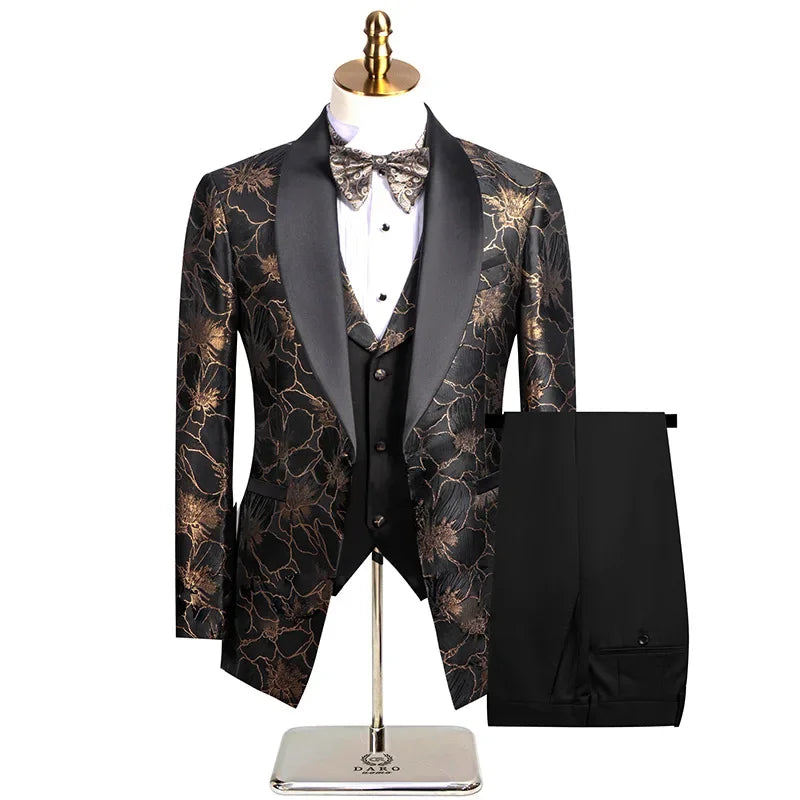 Elegant Wedding 3 Piece Jacket Pants Vest Full Set Luxury Single Breasted Peak Lapel Purple Male Clothing Men's Suits Blazer SHOWLU FASHION STORE