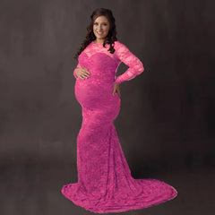 Lace Sexy Maternity Photography Dresses Boat Neck Pregnancy Shoot Dress With Long Train Women Maxi Maternity Gown Photo Props