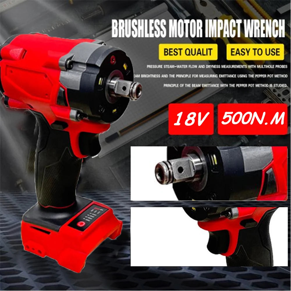 Showlu Magnitt Brushless Impact Wrench with 1/2-inch drive and 500N.m torque, cordless power tool for heavy-duty tasks.