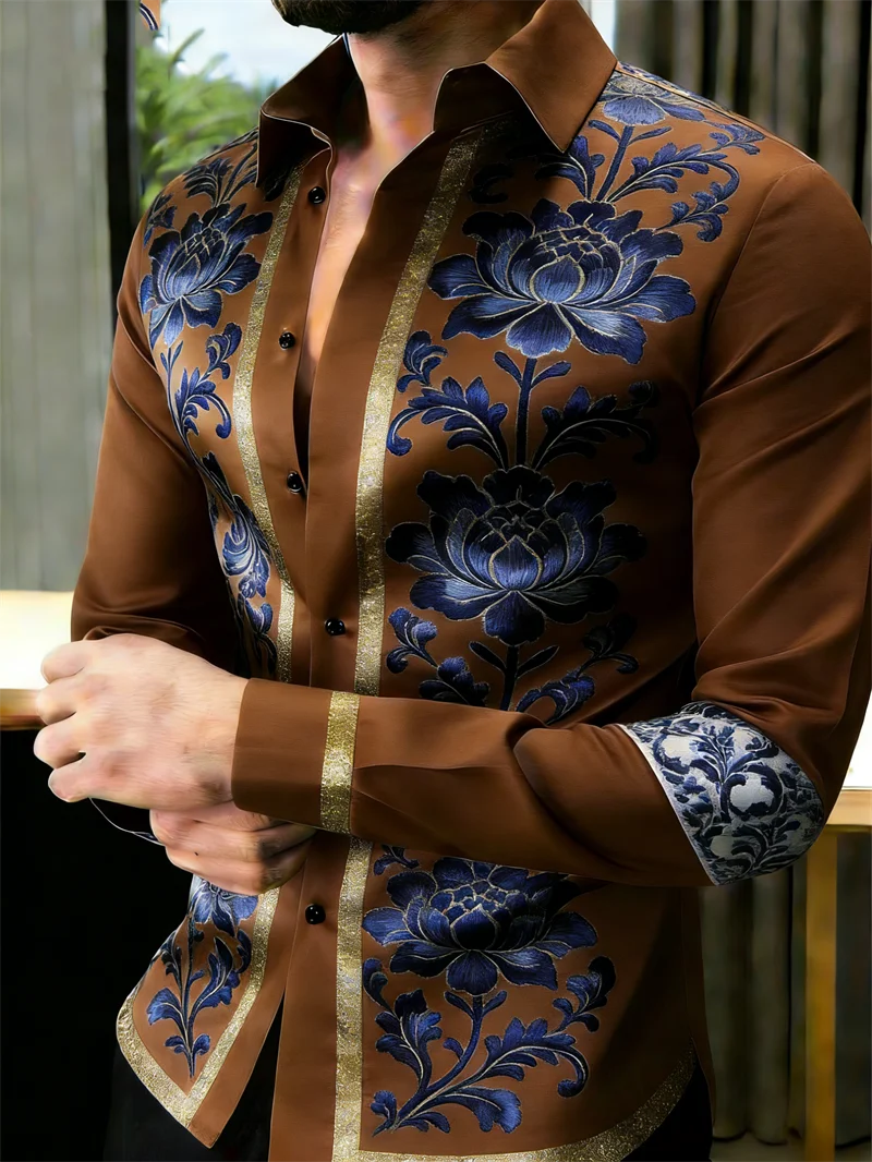 Men's 11-color floral 3D printed long sleeve shirt with lapel, casual high-quality shirt by Showlu Fashion Store
