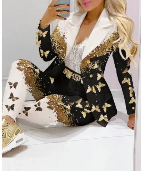 2025 Women's 2pcs Tracksuits Solid Long Sleeve Blazer Pants Suit Sets Office Lady Tracksuit Two Piece Set Fitness Outfits Woman SHOWLU FASHION STORE
