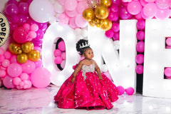Fuchsia Beading Girl's Birthday Party Dresses Customized Ball Gown Puffy Flower Girl Dress Princess Baby Kids Pageant Gowns