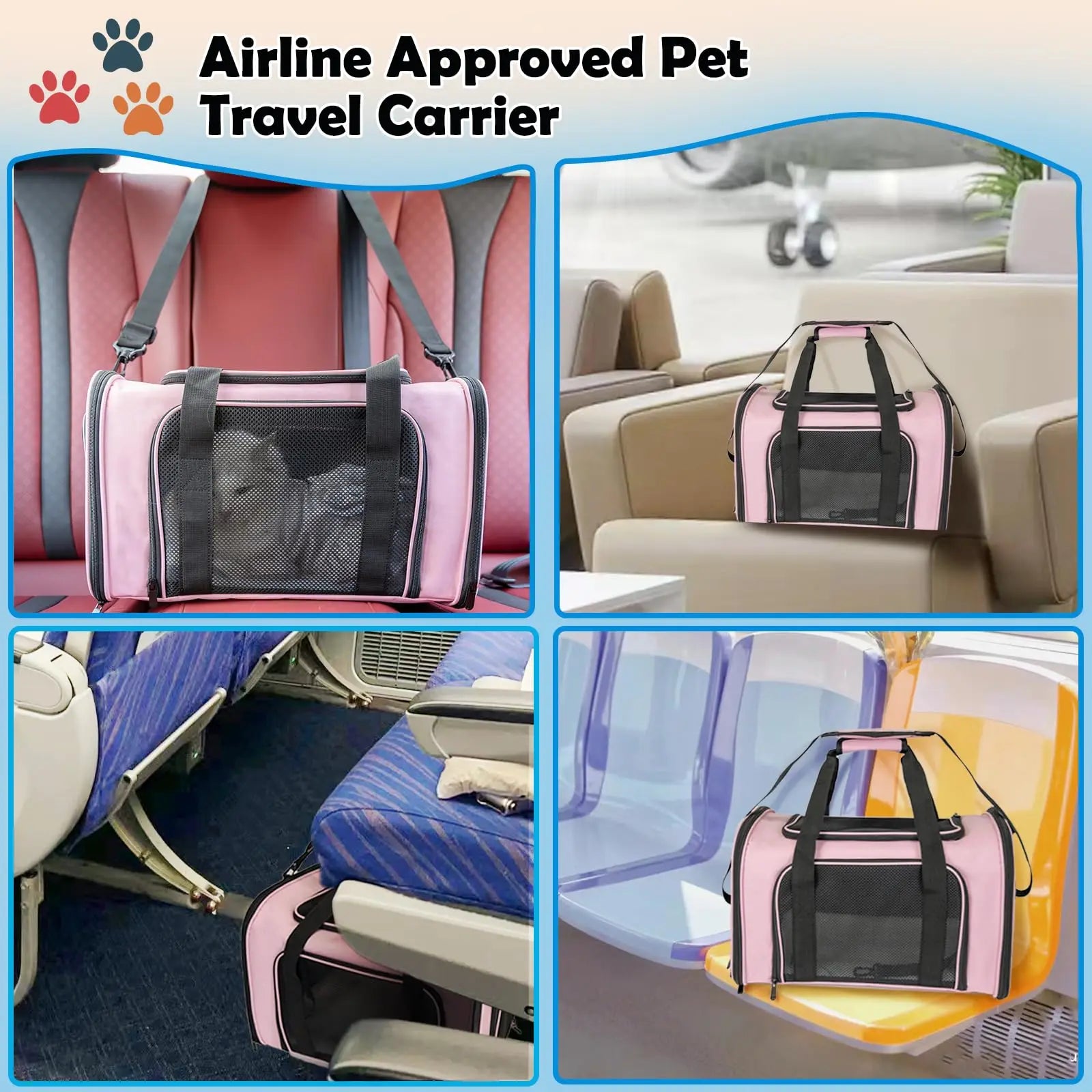 Showlu Soft-Sided Cat Carrier, TSA airline approved nylon pet bag with mesh panels and padded handle for comfortable travel.